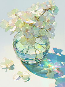 深蓝色透明花瓶透明的花瓶中插着几枝花朵插画插画