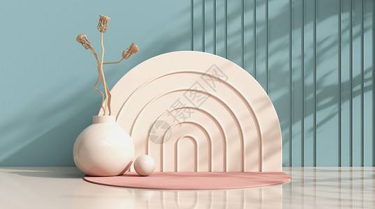 粉色的荷花创意几何展台设计图片