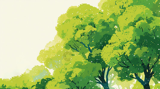 手绘绿色调卡通森林背景图片
