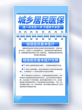 基本形状城镇居民基本医疗保险医疗科普宣传全屏海报模板