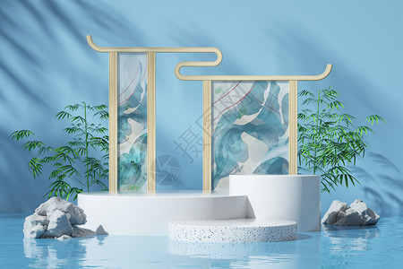 中式3d中式水面展台设计图片