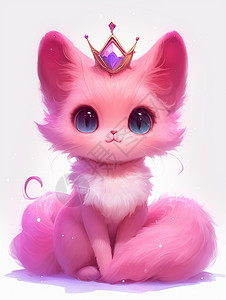 头戴皇冠粉色毛发大尾巴可爱的小猫公主背景图片