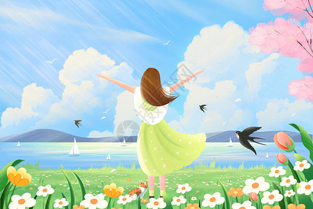 乌珠穆沁草原春天踏青旅游的户外草地阳光明媚插画插画