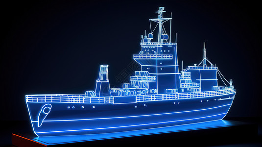 黑色3D背景轮船轮廓线条插画