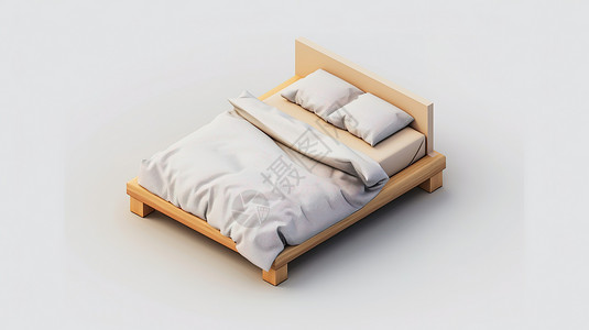 卧室家居环境卡通卧室床3D图标插画