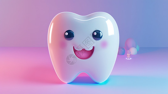 粉色3d可爱的牙齿3D图标插画