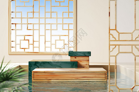 中式木纹展台背景图片