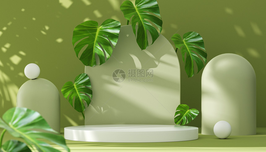 C4D清新植物展台背景图片