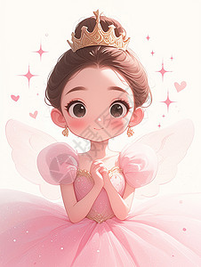 粉色公主穿粉色蓬蓬裙卡通小女孩插画