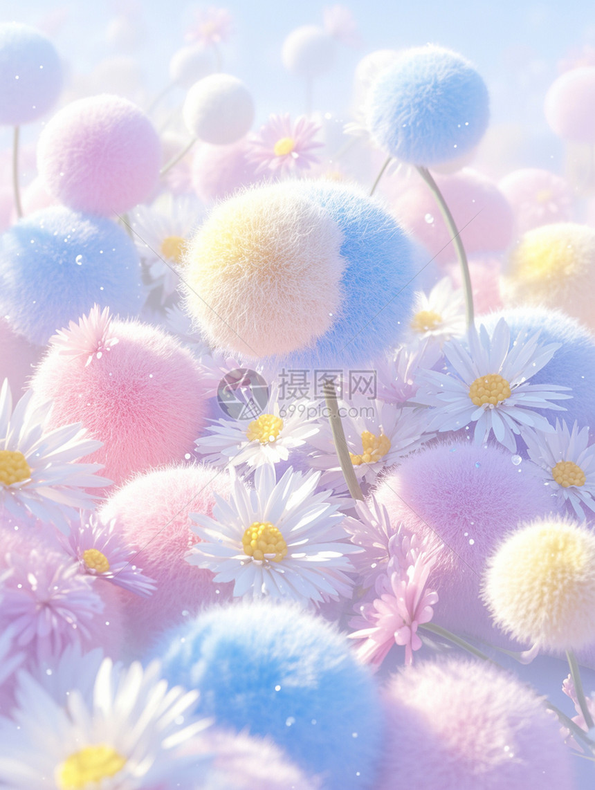 浅色系毛茸茸的花朵毛球图片