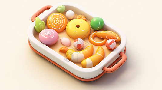 立体可爱的3d浅锅美食图标背景图片