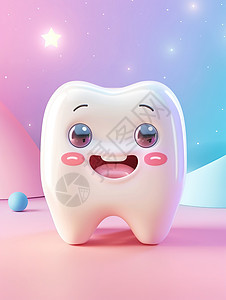 牙齿符号可爱的卡通牙齿立体3D图标插画