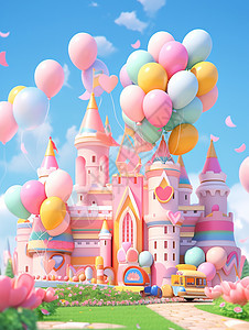 可爱粉色系梦幻粉色系可爱的城堡插画