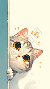 门卡通躲在门后的小猫插画