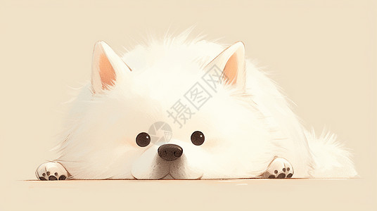 白色乖巧可爱的卡通小狗趴在地上背景图片