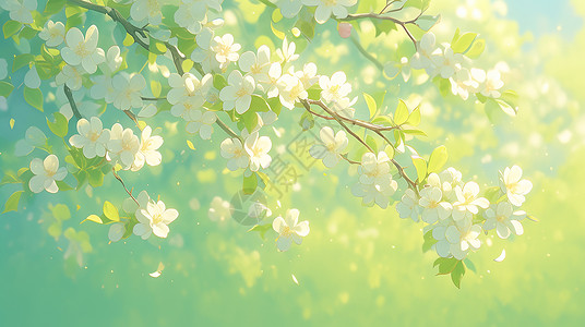 白色的小花春天开着白色小花美丽的树插画