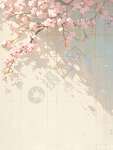 春天白色墙边开着一株美丽的卡通花朵背景图片
