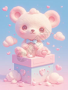 毛茸茸玩具熊礼物盒上一只可爱的卡通小熊插画