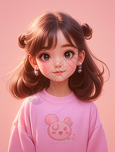 粉色头像素材穿粉色上衣小清新的卡通女孩插画