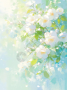 梦幻唯美的盛开的卡通白色小花背景图片