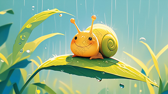 森林卡通动物森林中一只可爱的卡通小蜗牛插画