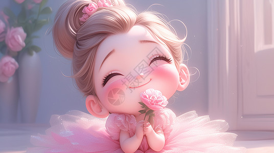 花朵开心笑的可爱卡通小女孩背景图片
