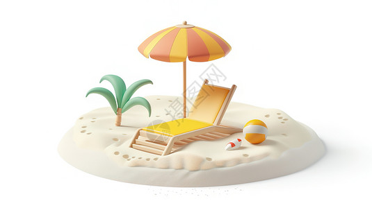 夏季沙滩卡通夏季沙滩元素图片插画