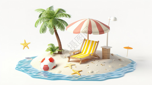 烈日高照太阳高照的夏季沙滩元素插画