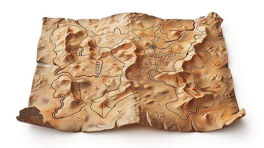 地图立体素材藏宝地图3D立体图标插画
