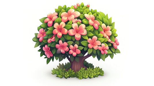 树木开花一棵树春天3D图标插画