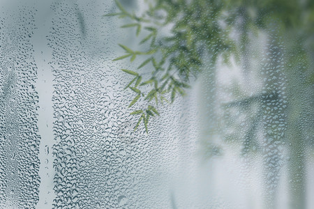 雨水标题窗外雨滴背景设计图片