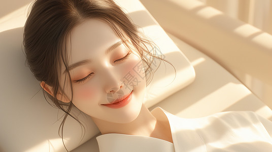 女人的微笑床上闭眼睛休息女人插画