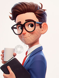 戴着眼镜戴着黑框眼镜手拿文件和咖啡的男人插画