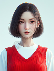 红马甲白色背景的穿毛衣的女青年插画