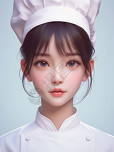 白色背景戴着厨师帽子的卡通女青年背景图片