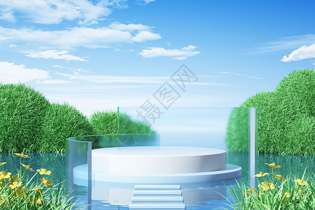 夏季水面草地展台设计图片