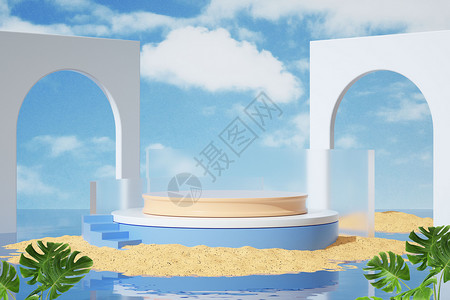 夏季沙滩背景水面沙滩展台设计图片