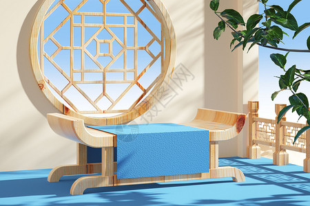 标题框木纹国风桌子场景设计图片