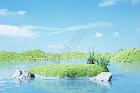 绿萝植物水面草地场景设计图片