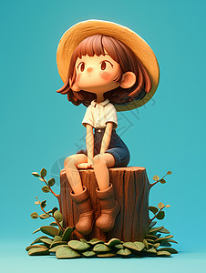休息戴着帽子的卡通小女孩背景图片