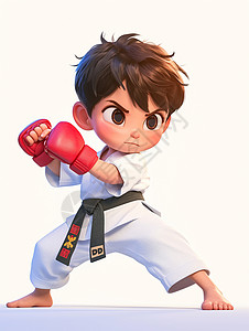 小朋友打跆拳道红色拳套练拳击的男孩插画