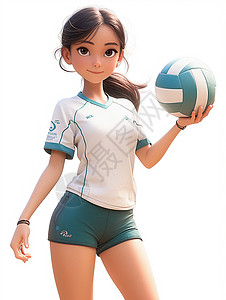排球女孩白色背景怀抱着排球青春时尚的卡通女青年插画