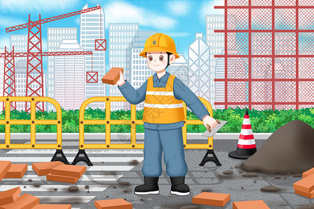 五一劳动节插画劳动的建筑工人背景图片