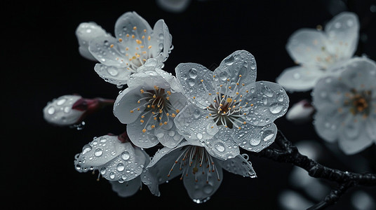 花瓣上有着雨滴的梨花背景图片