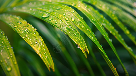 雨珠雨后落满水珠的绿色叶子插画