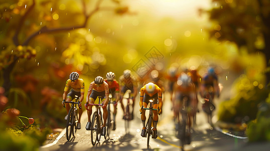 一群骑手在森林中小路上骑自行车背景图片