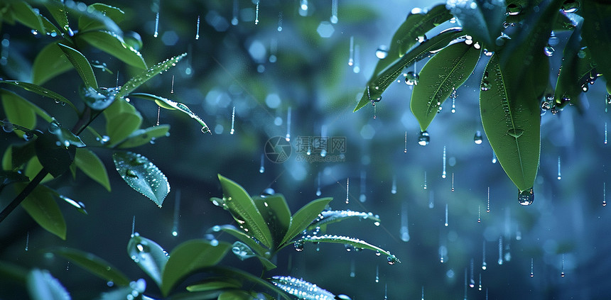 雨中唯美的绿植图片