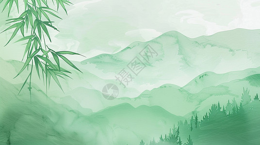 清明节传统唯美绿色调插画高清图片