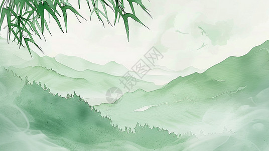 古风传统唯美绿色调插画高清图片