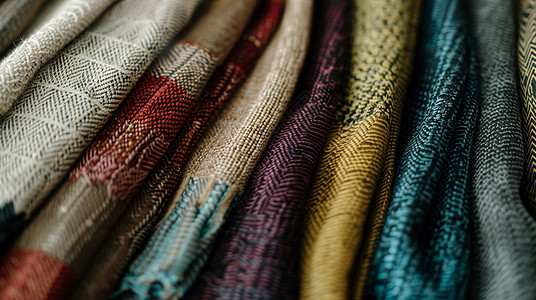 彩色布料多层叠在一起的粗线棉麻布插画